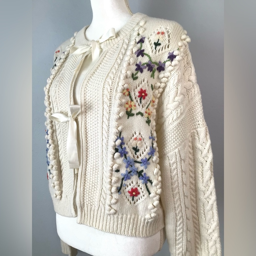New Polo Ralph Lauren Embroidered Cable Cardigan